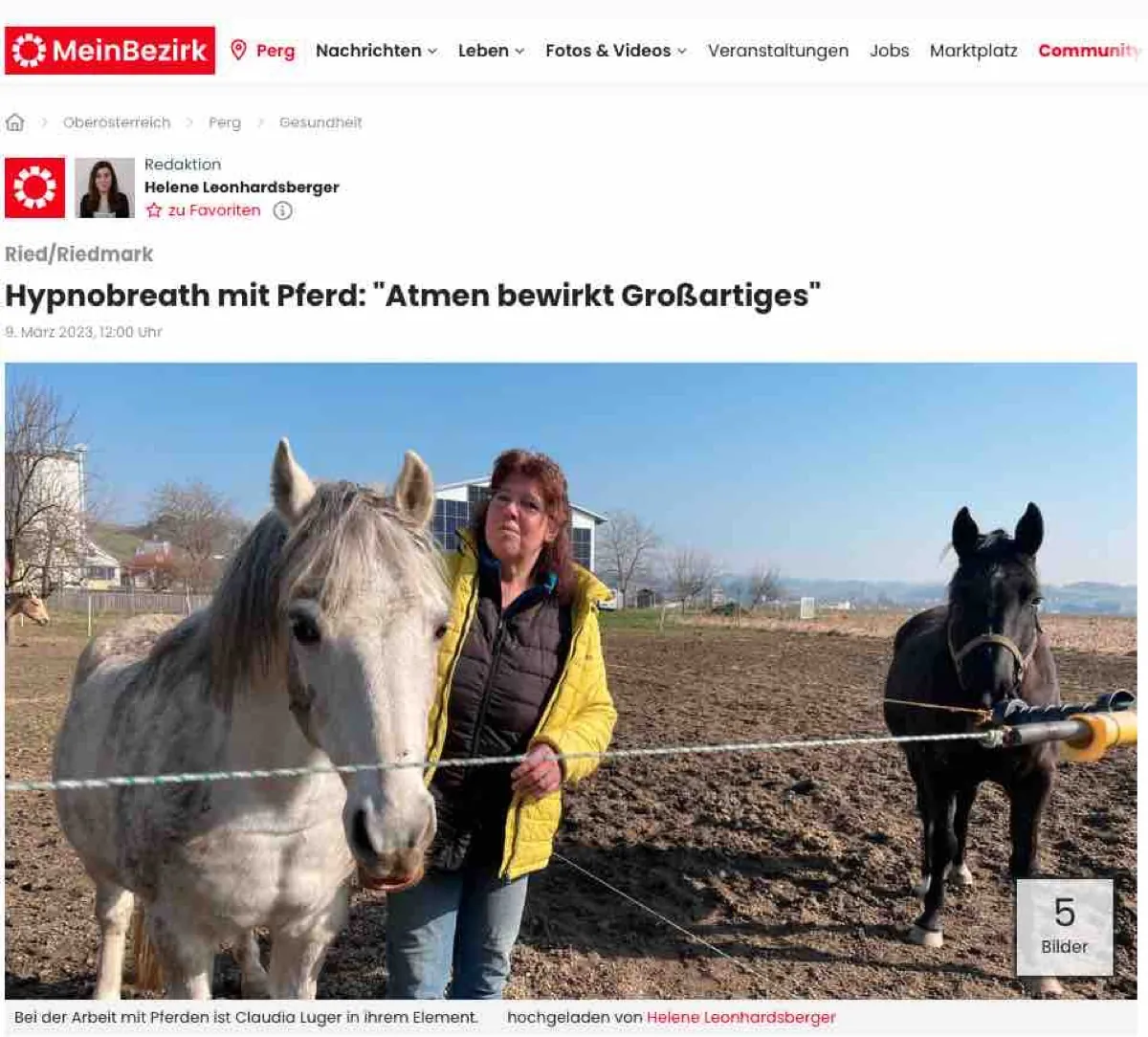 Zeitungsartikel über Claudia, Reitlehrerin und Hypnobreath©-Trainerin
